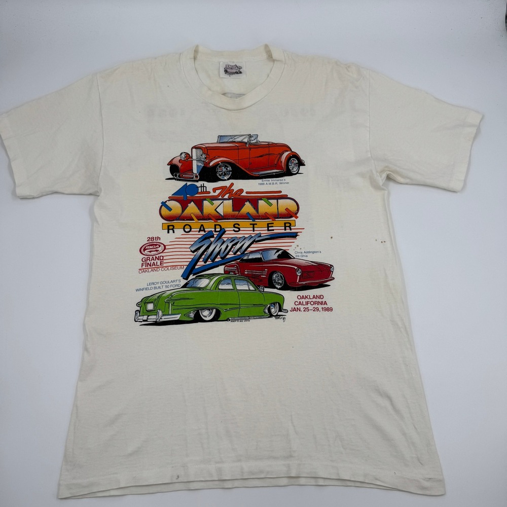 Andy's Tee Shirts 1989 Oakland Roadster‎ Show T-Shirt Mens L White Vintage 80s